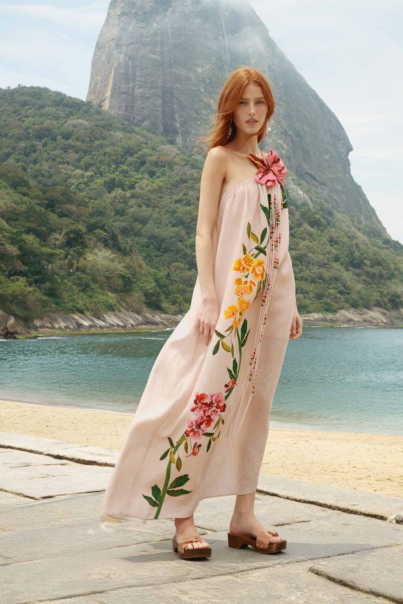 Pink Garden Terrace 3d One-Shoulder Maxi Dress