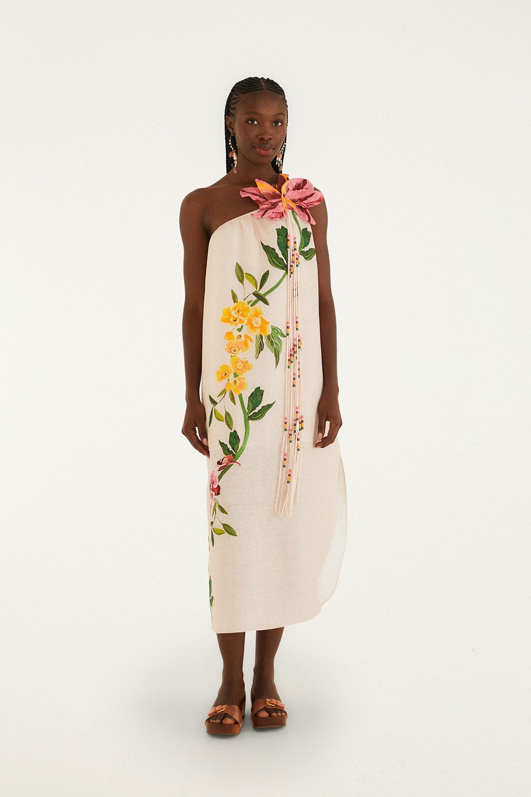Pink Garden Terrace 3d One-Shoulder Maxi Dress