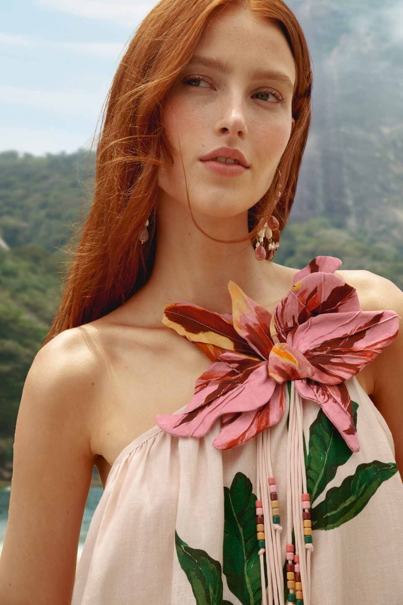 Pink Garden Terrace 3d One-Shoulder Maxi Dress