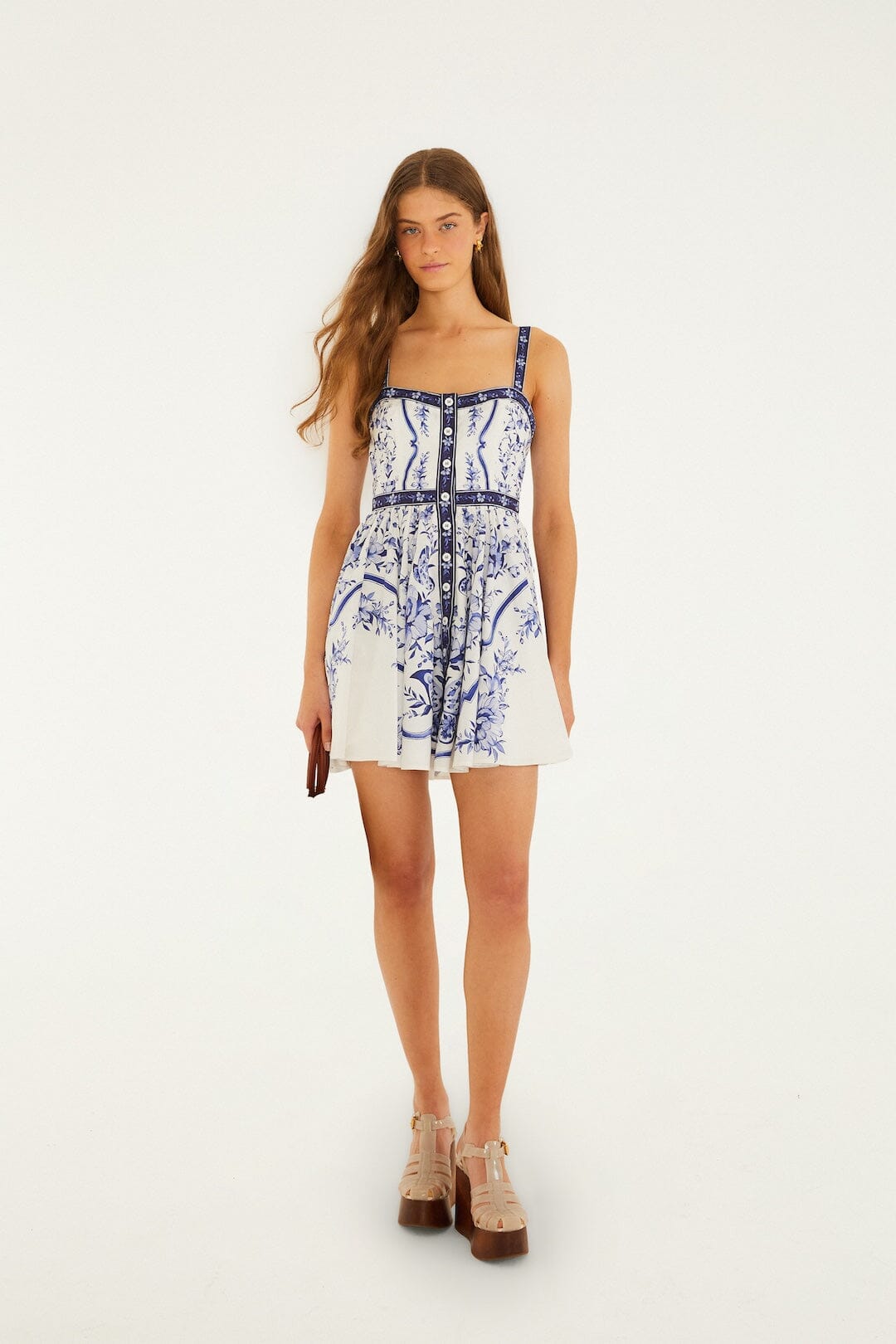 Off-White Porcelain Garden Buttoned  Mini Dress