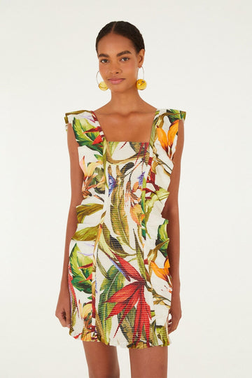 Sand Florart Short Sleeve Mini Dress
