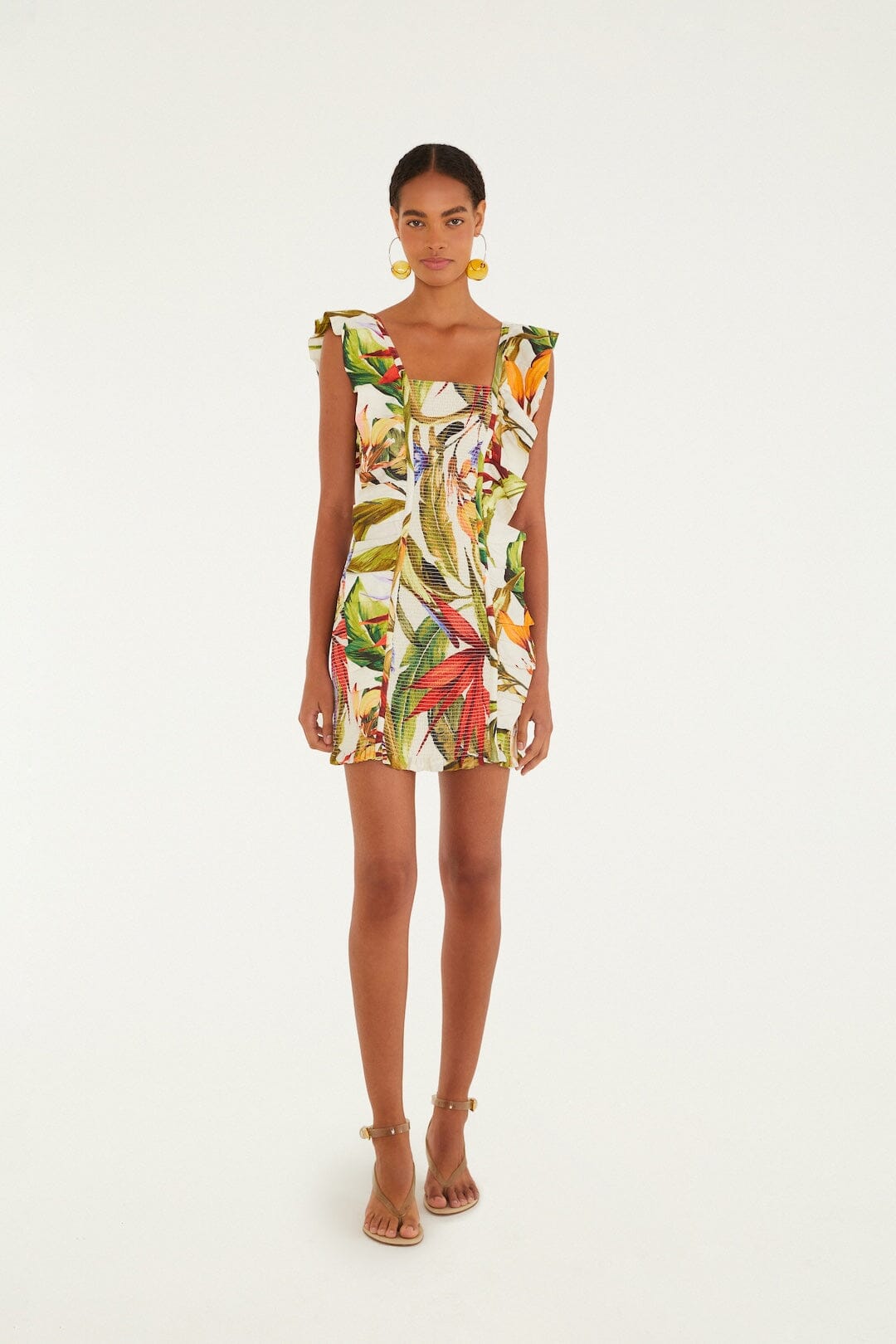 Sand Florart Short Sleeve Mini Dress