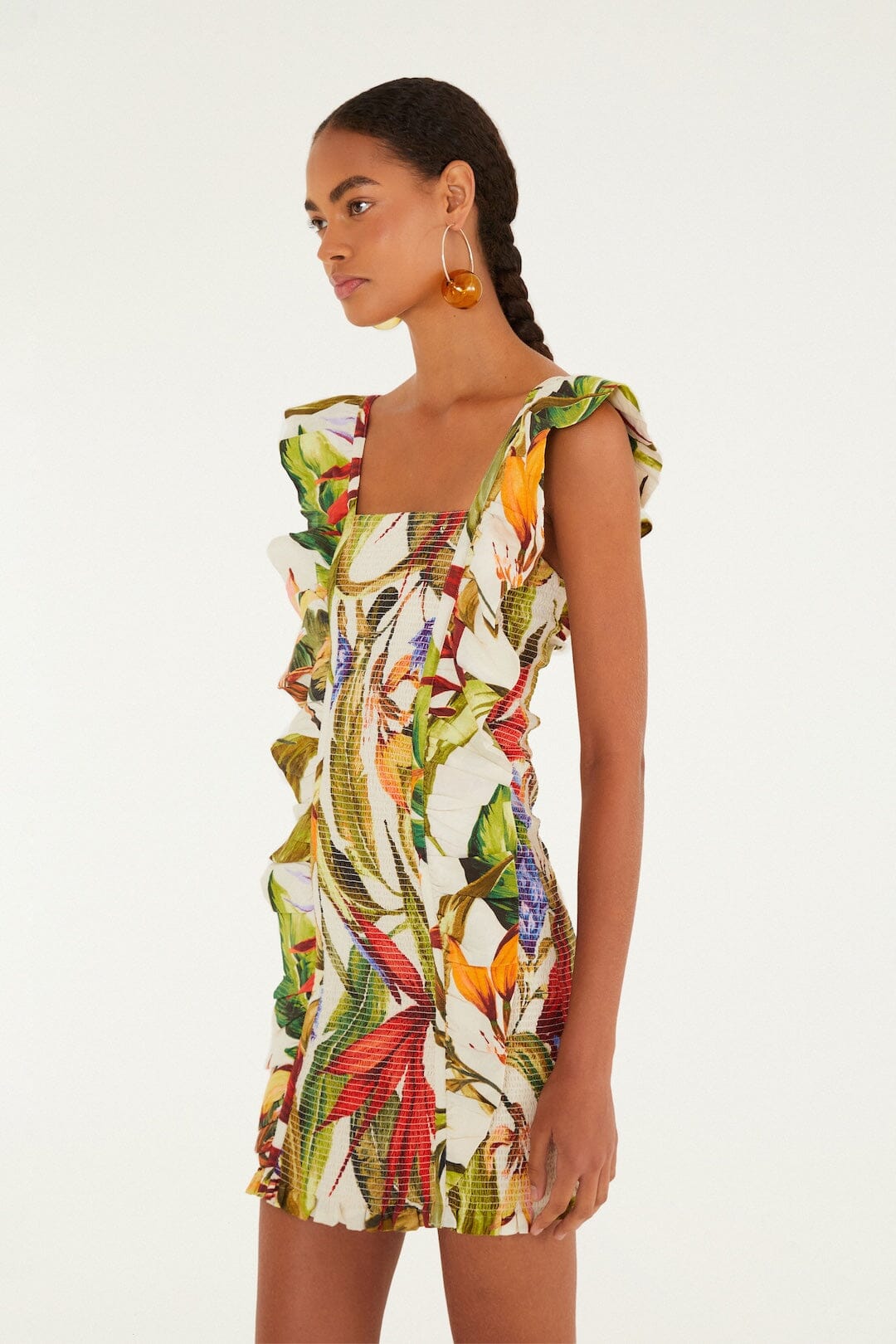Sand Florart Short Sleeve Mini Dress