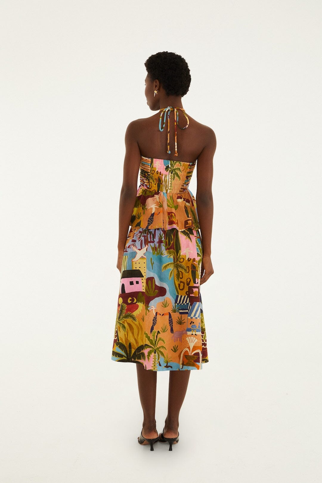 Multicolor Tropical Painting Midi Dress