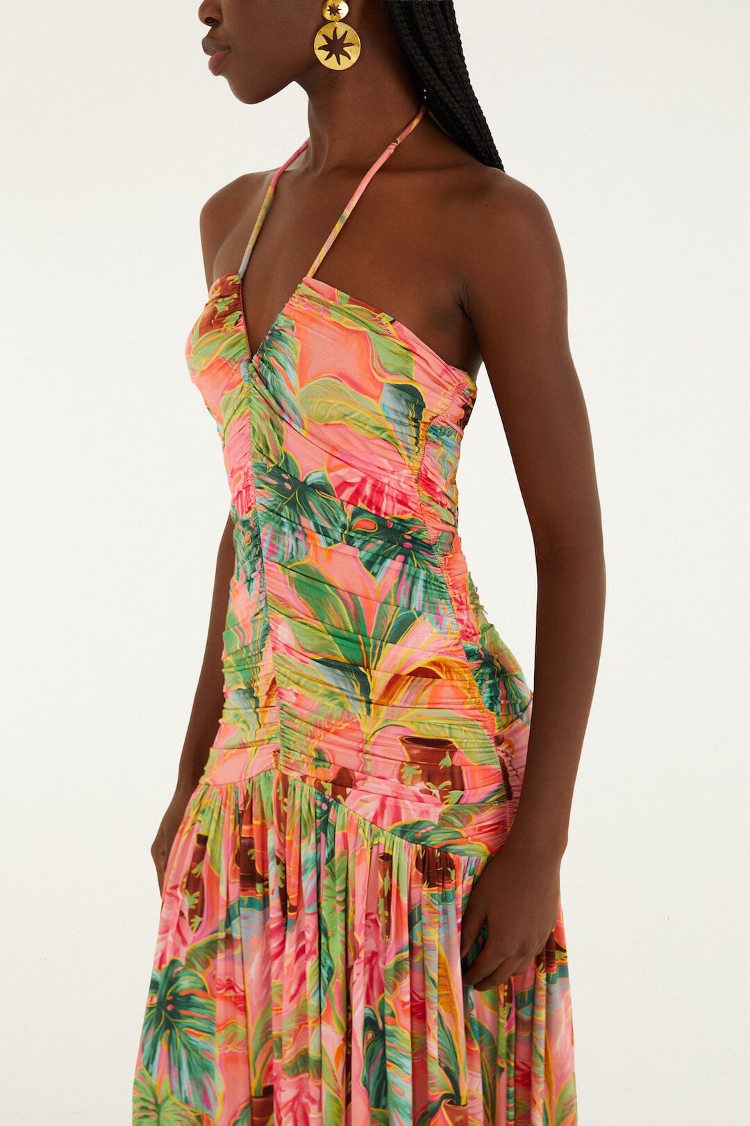 Soft Pink Pool Time Ruched Sleeveless Midi Dress