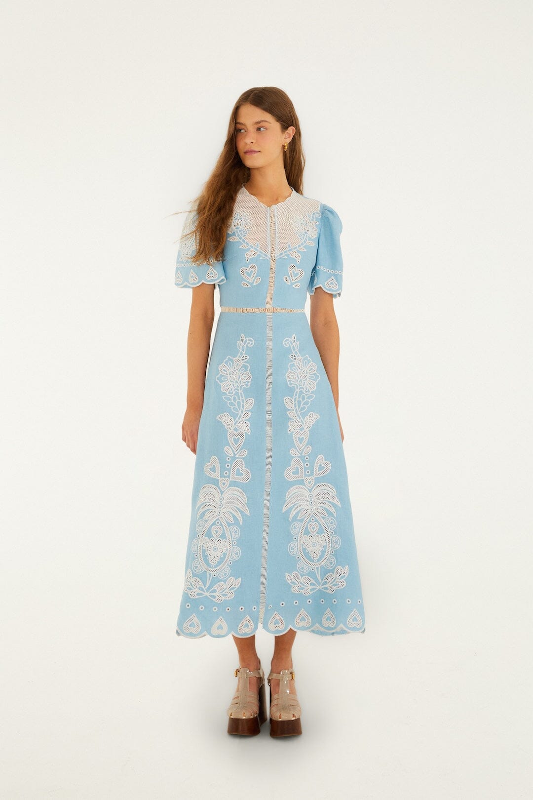 Light Blue Embroiderede Midi Dress