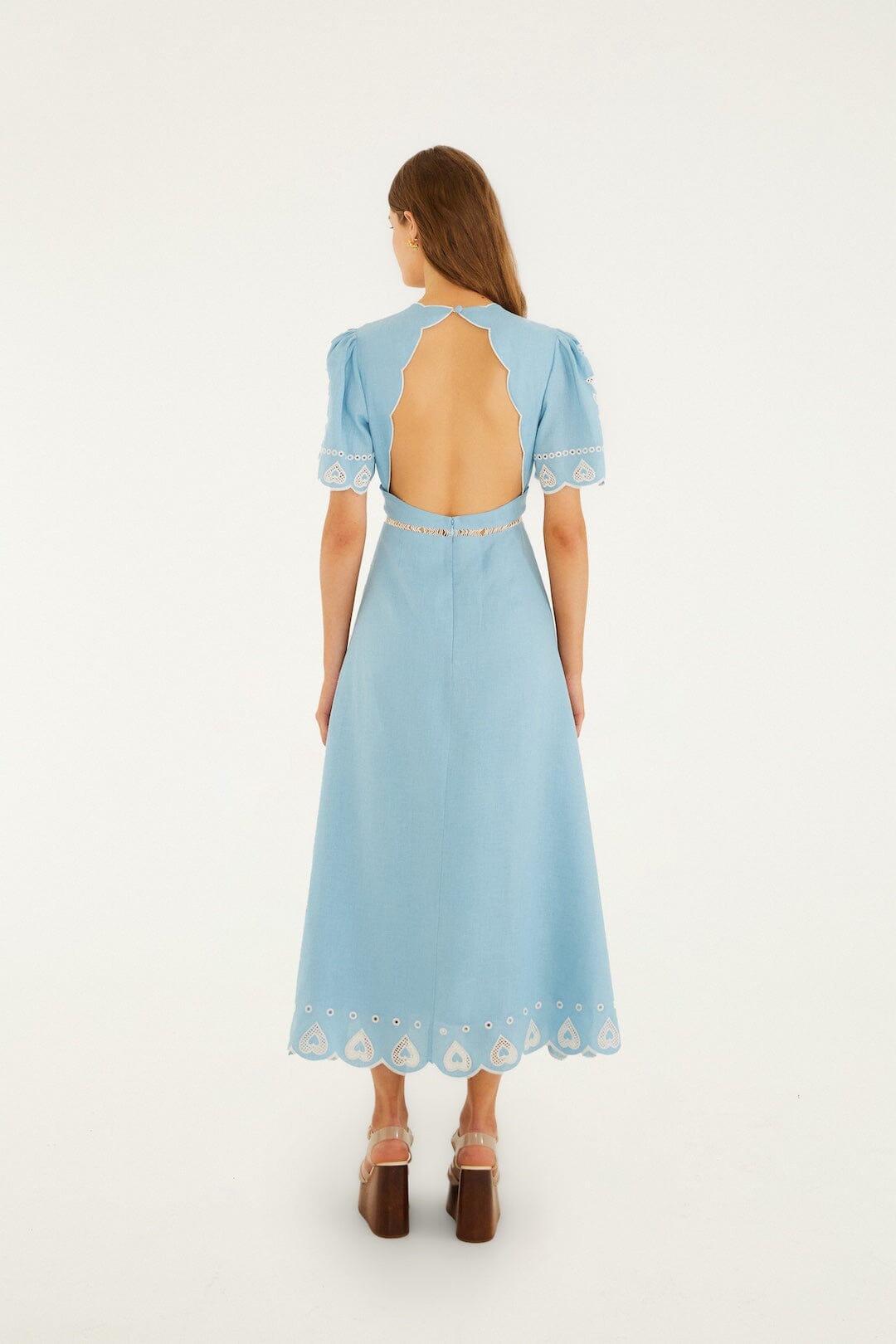 Light Blue Embroiderede Midi Dress
