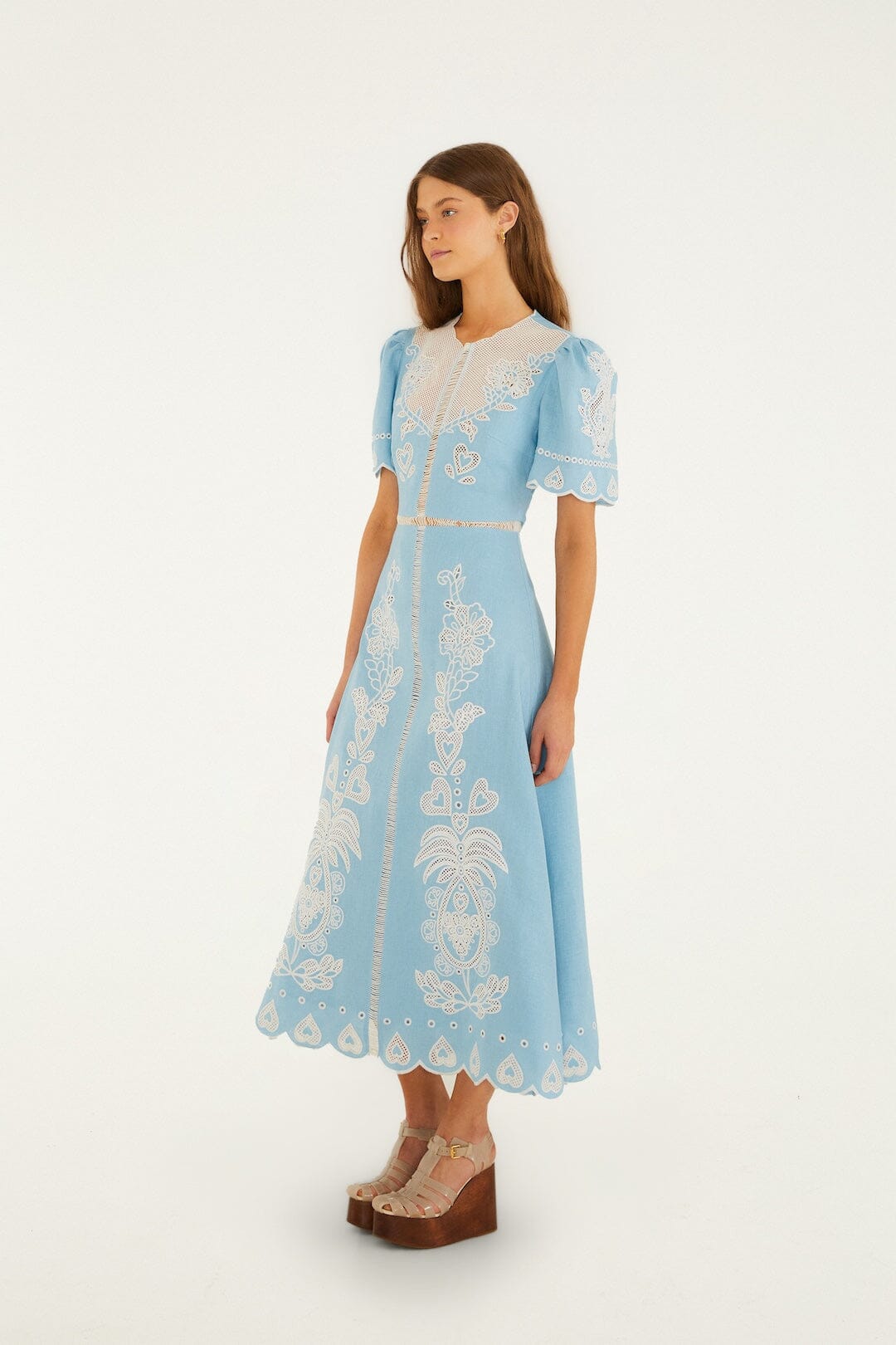 Light Blue Embroiderede Midi Dress