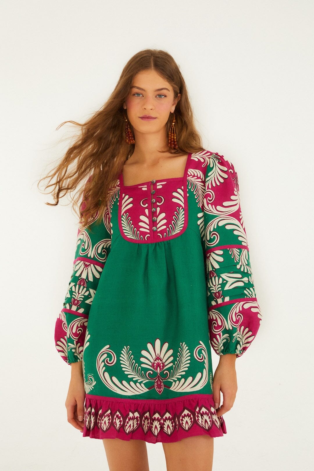 Multicolor Spring Arabesc Long Sleeve Mini Dress