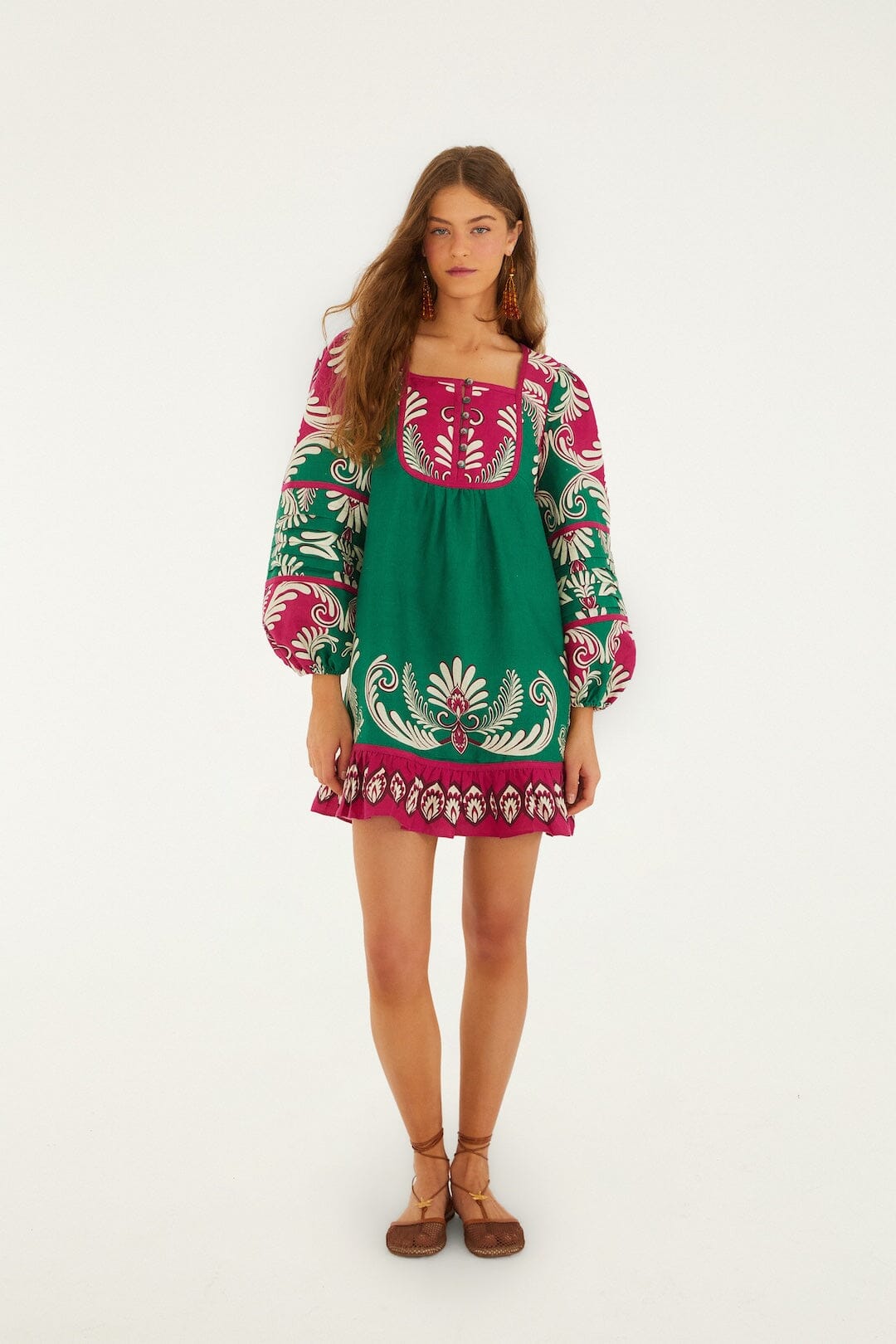 Multicolor Spring Arabesc Long Sleeve Mini Dress
