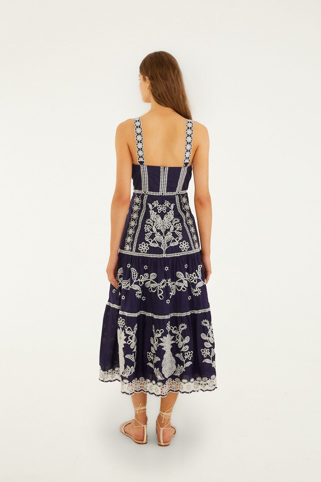 Blue Richelieu Embroidered  Midi Dress