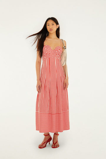 Off-White Checkered Stripes Sleeveless Maxi Dress