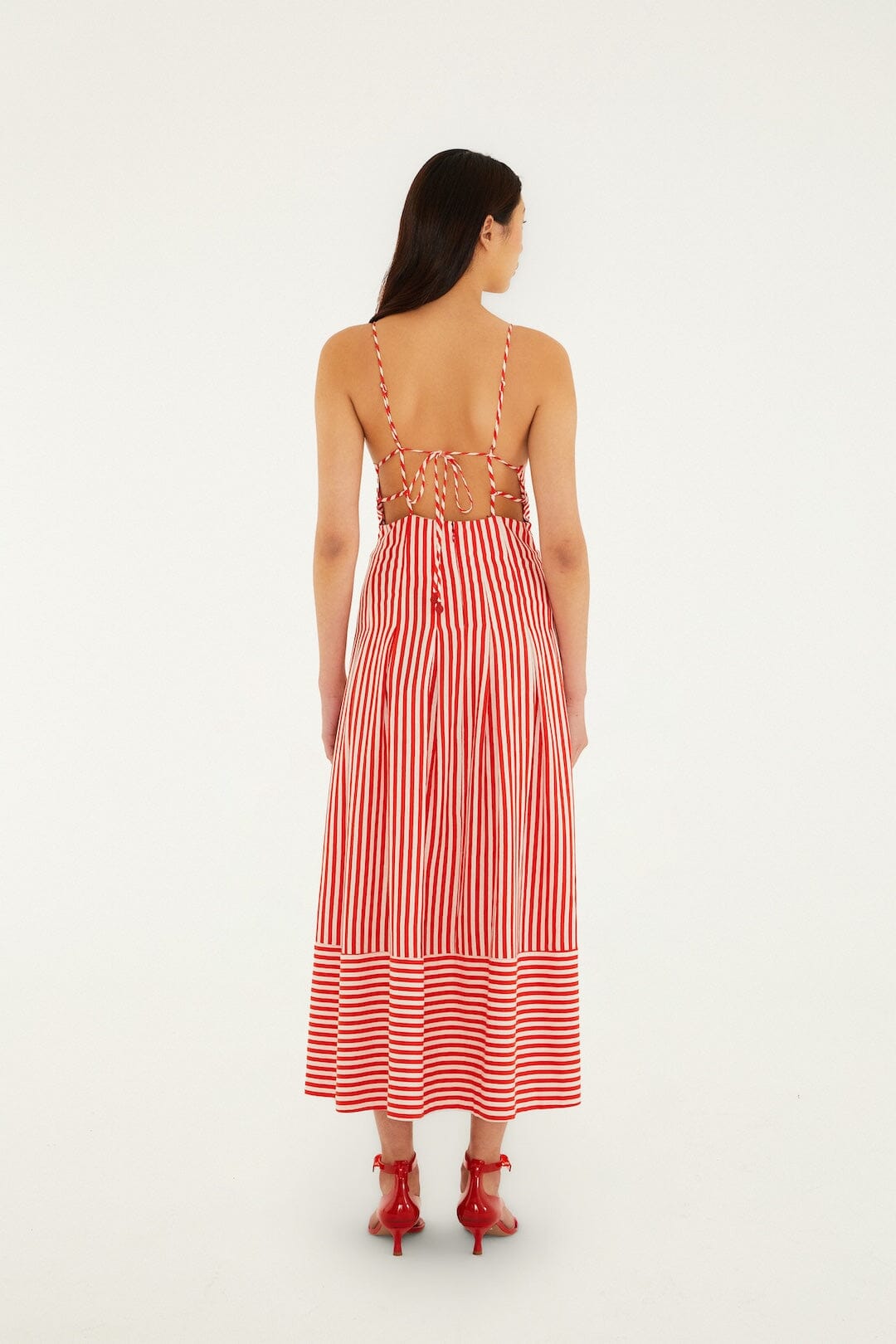 Off-White Checkered Stripes Sleeveless Maxi Dress