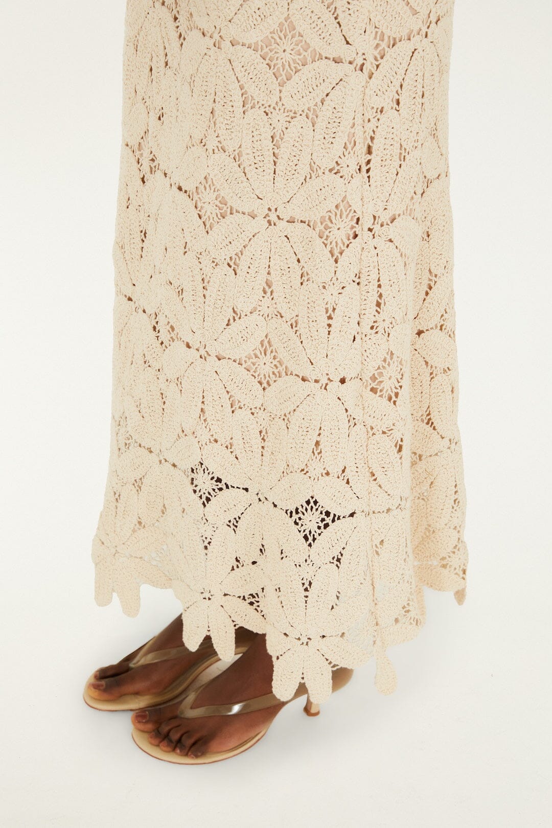 Off-White One-Shoulder Crochet Flower Maxi Dress