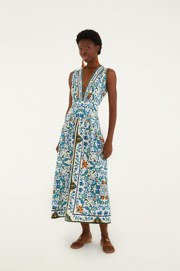 Off-White Flora Tile Scallop Maxi Dress