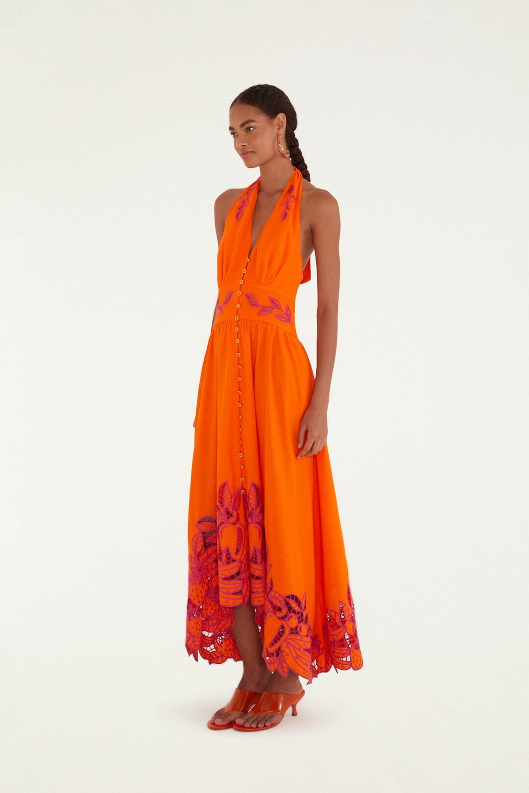 Orange Fruit Richelieu Artisanal Maxi Dress