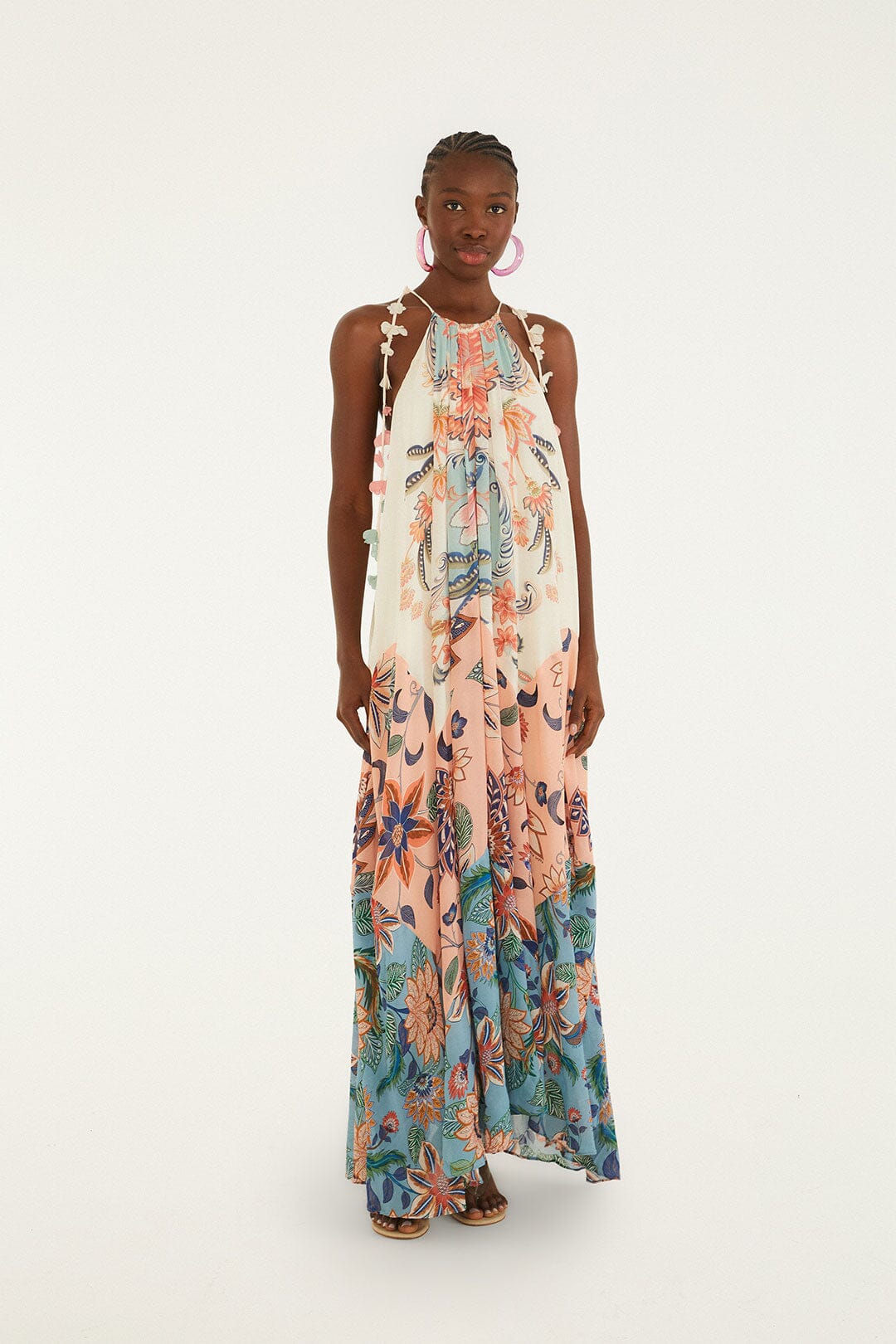 Multicolor Boho Floral Delhi Pleated Maxi Dress