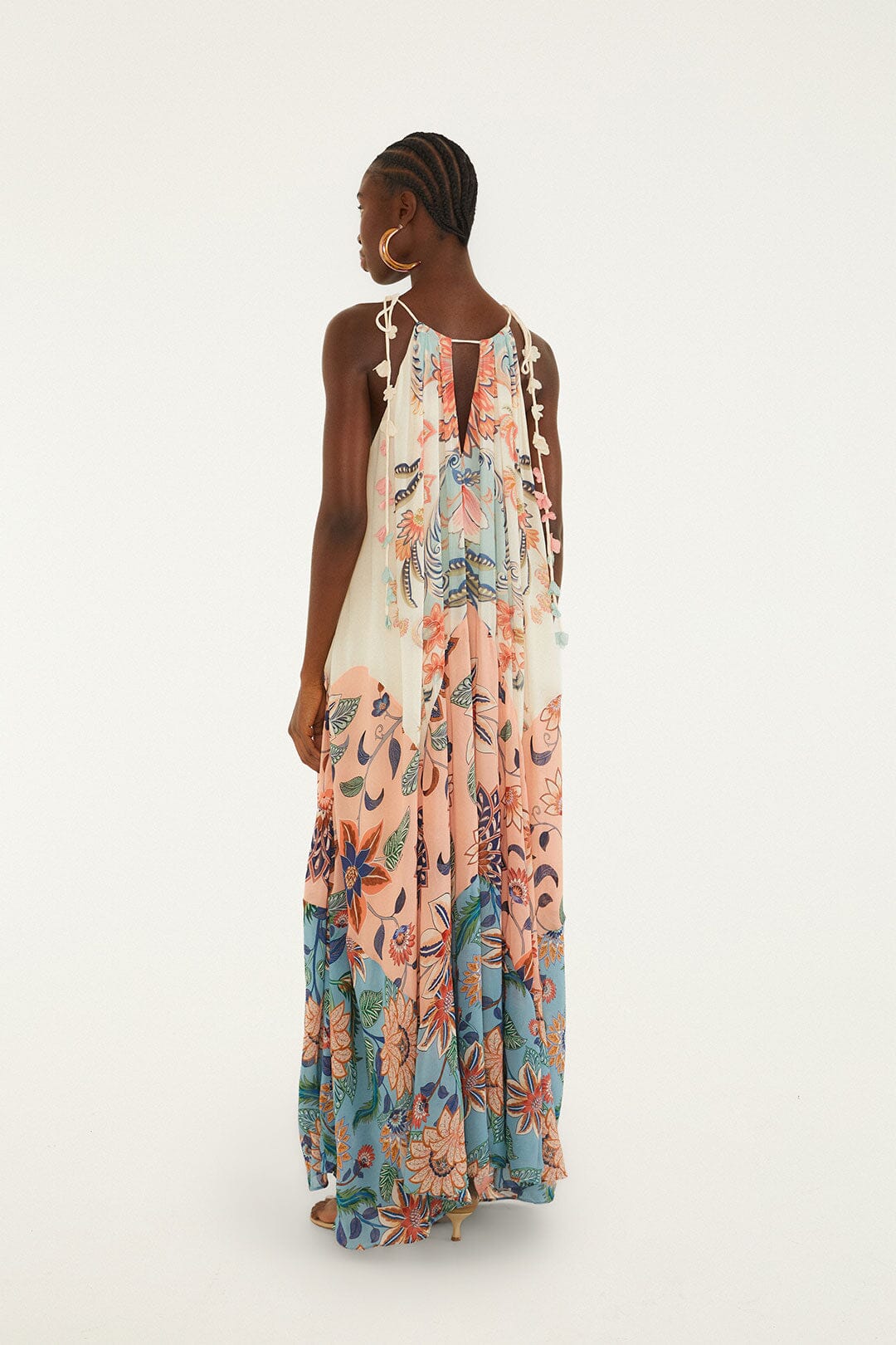 Multicolor Boho Floral Delhi Pleated Maxi Dress