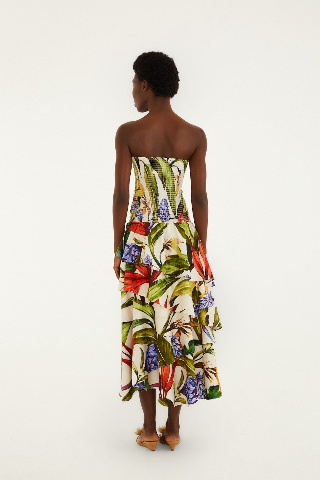 Sand Florart Strapless Maxi Dress