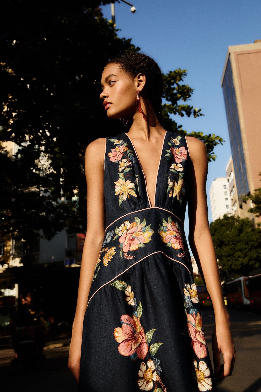 Dark Blue Maira Floral Midi Dress