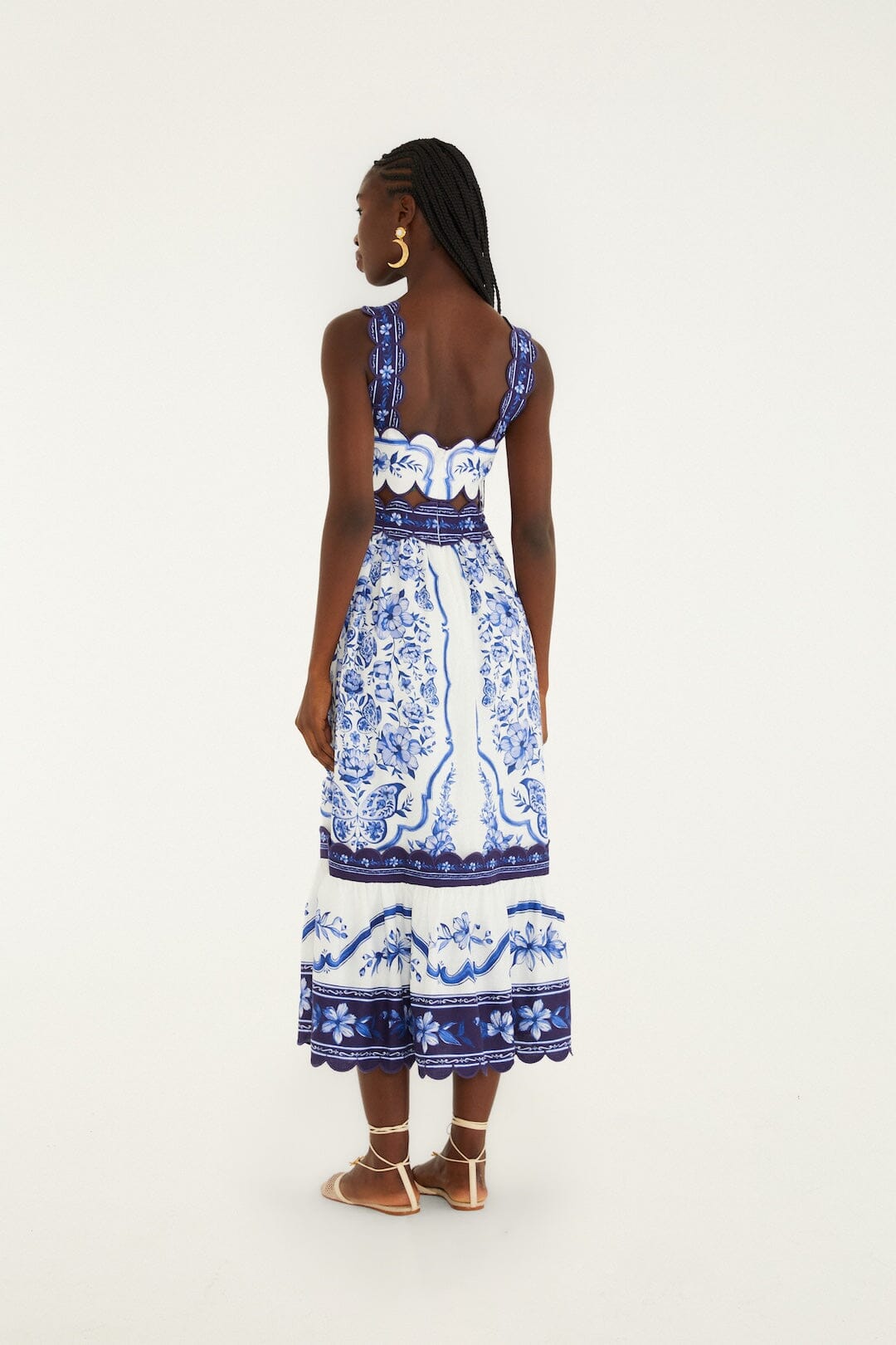 Off-White Porcelain Garden Cut-Out Midi Dress