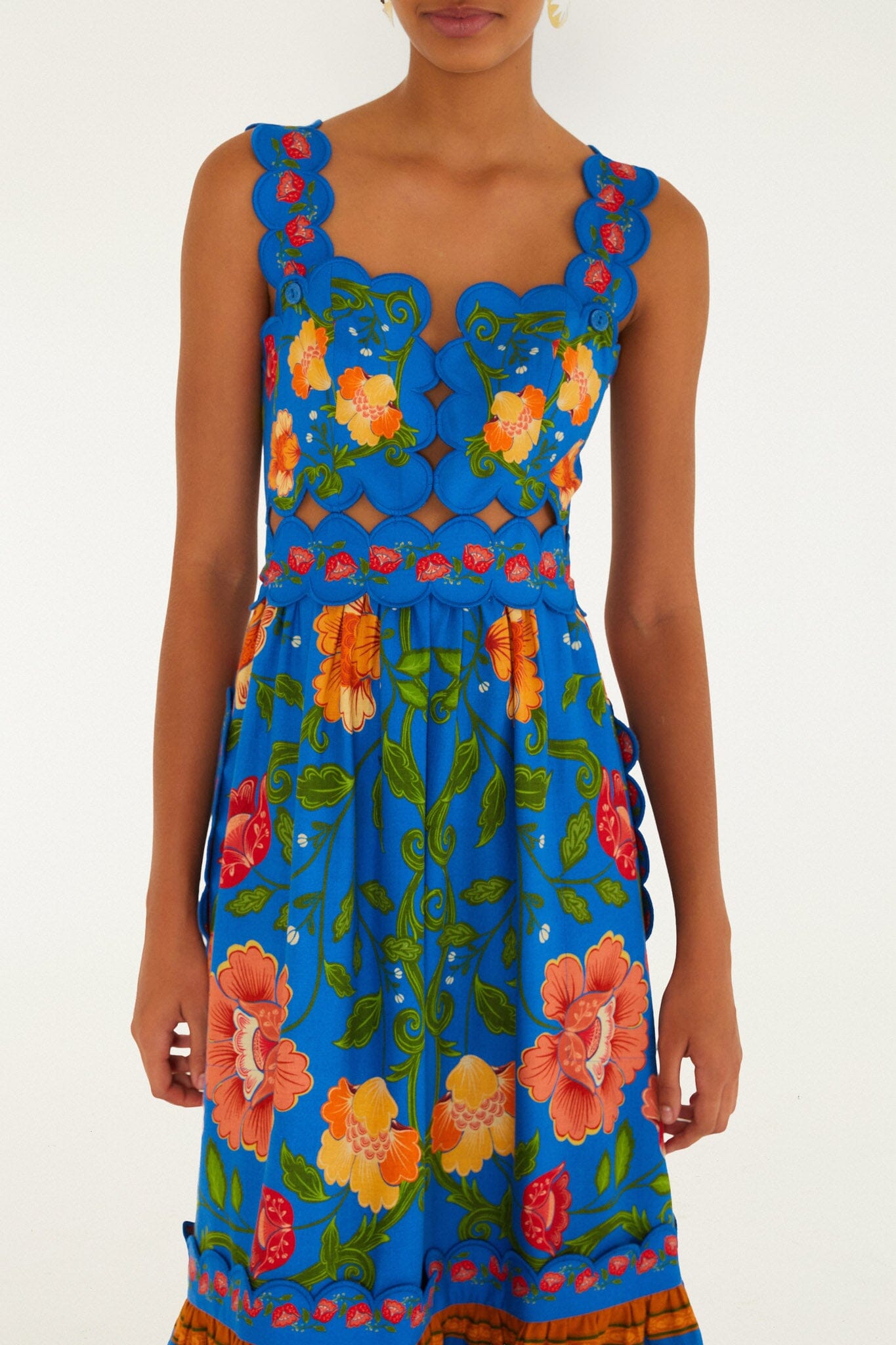 Bright Blue Rococo Flowers Midi Dress