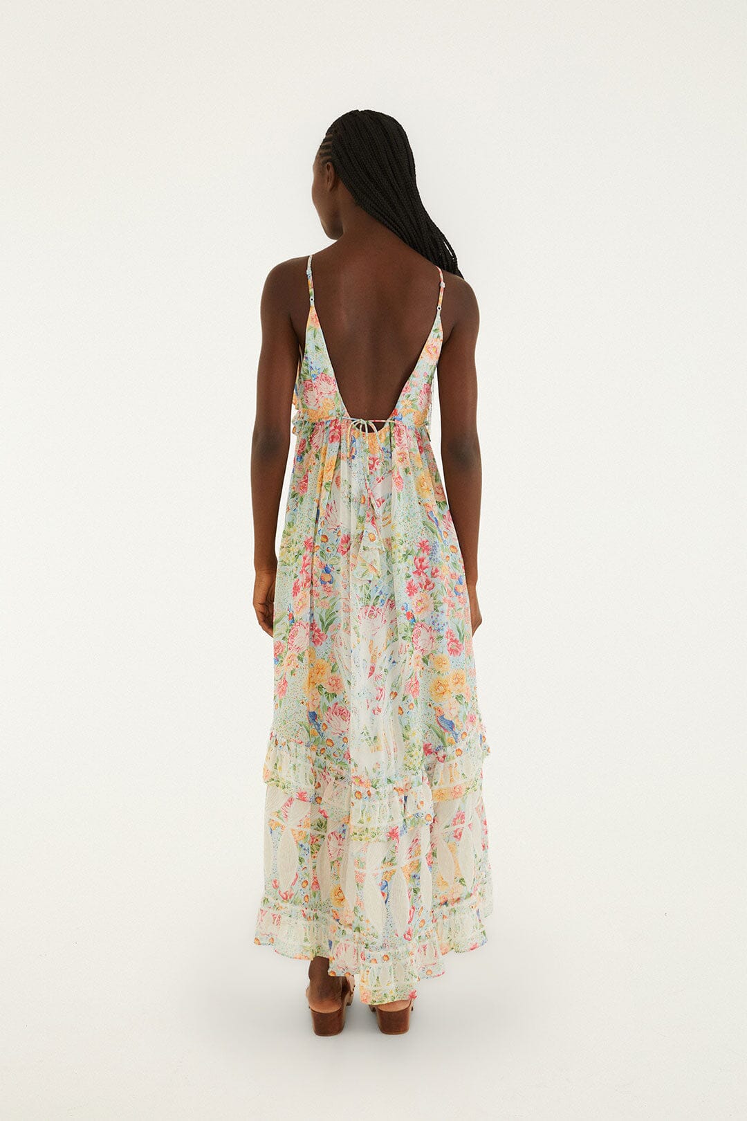 Multicolor Rendeira Ruffled Sleeveless Maxi Dress