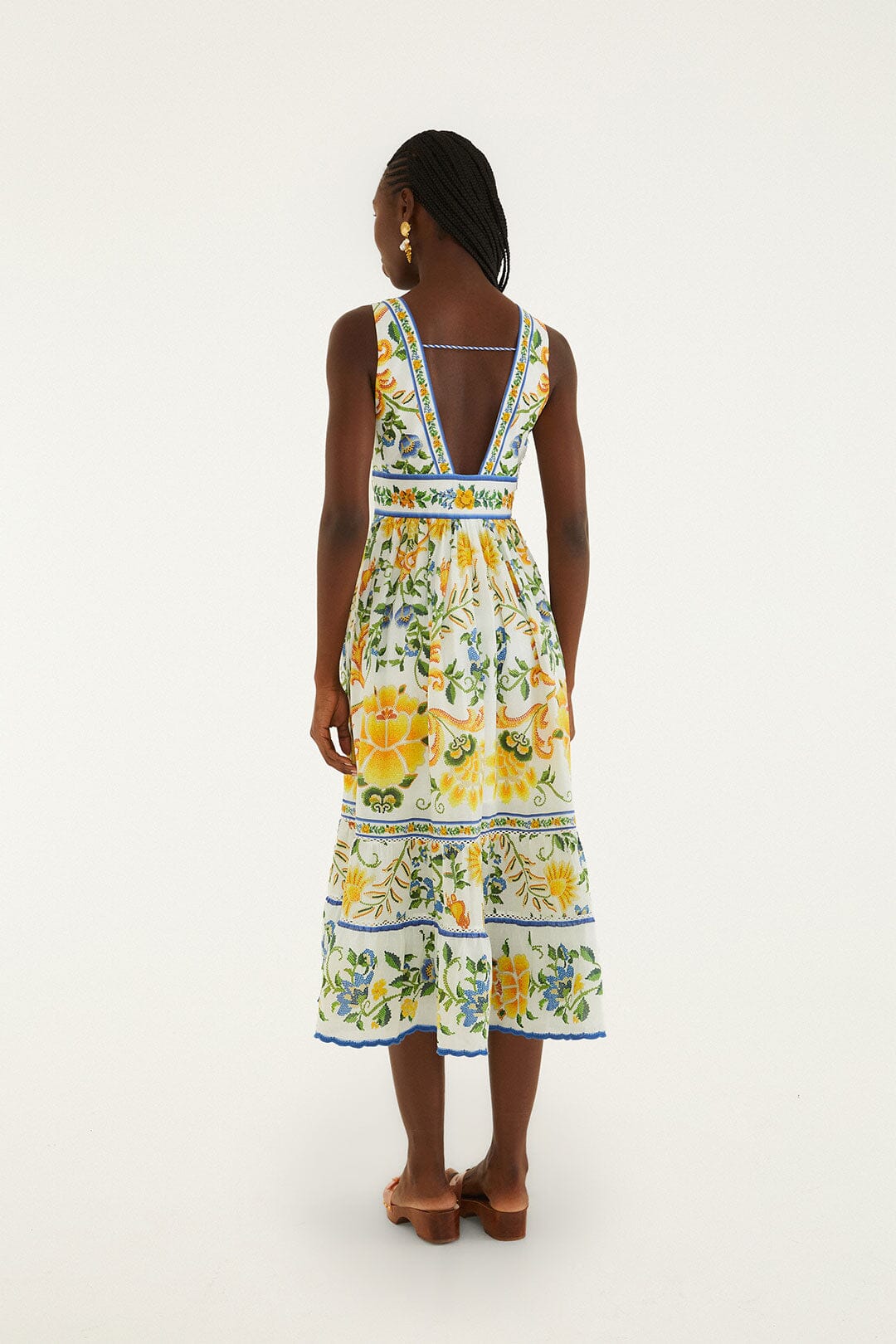Off-White Emily Floral Tapestry Rope Ties Midi Dress