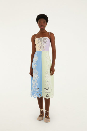 Multicolor Embroidered Midi Dress