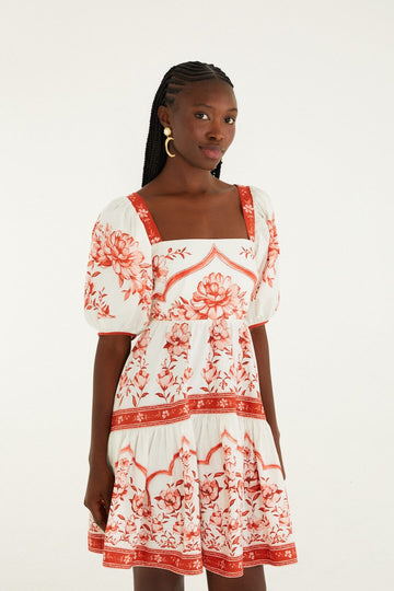 Red Porcelain Garden  Mini Dress