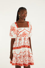 Red Porcelain Garden  Mini Dress
