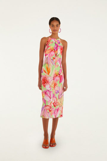 Multicolor Artsy Flora Midi Dress