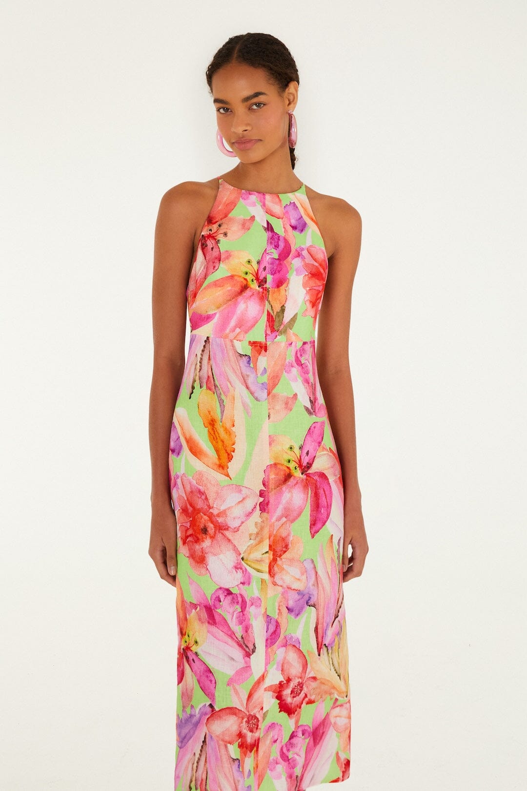 Multicolor Artsy Flora Midi Dress
