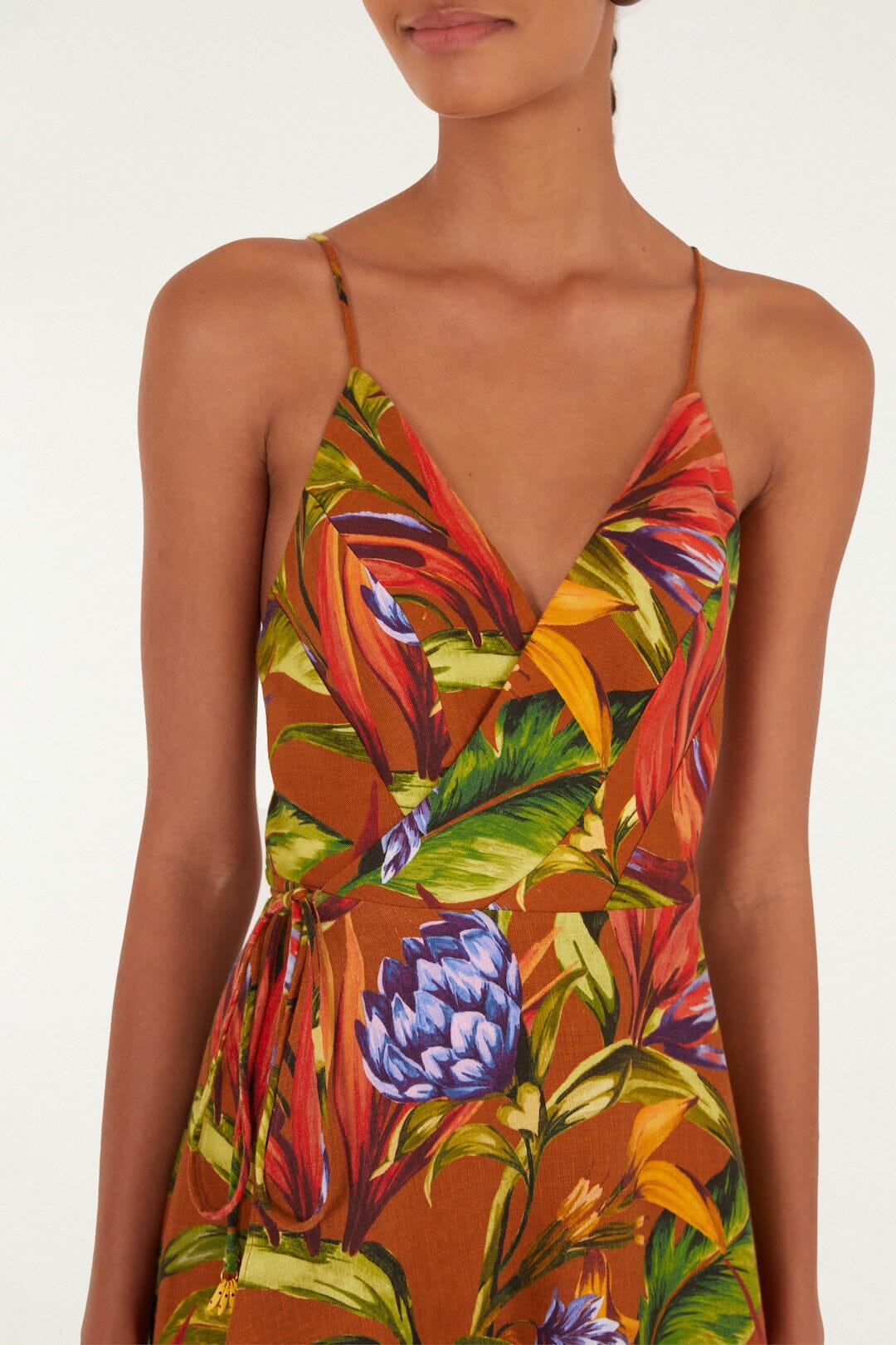 Brown Florart Midi Wrap Dress