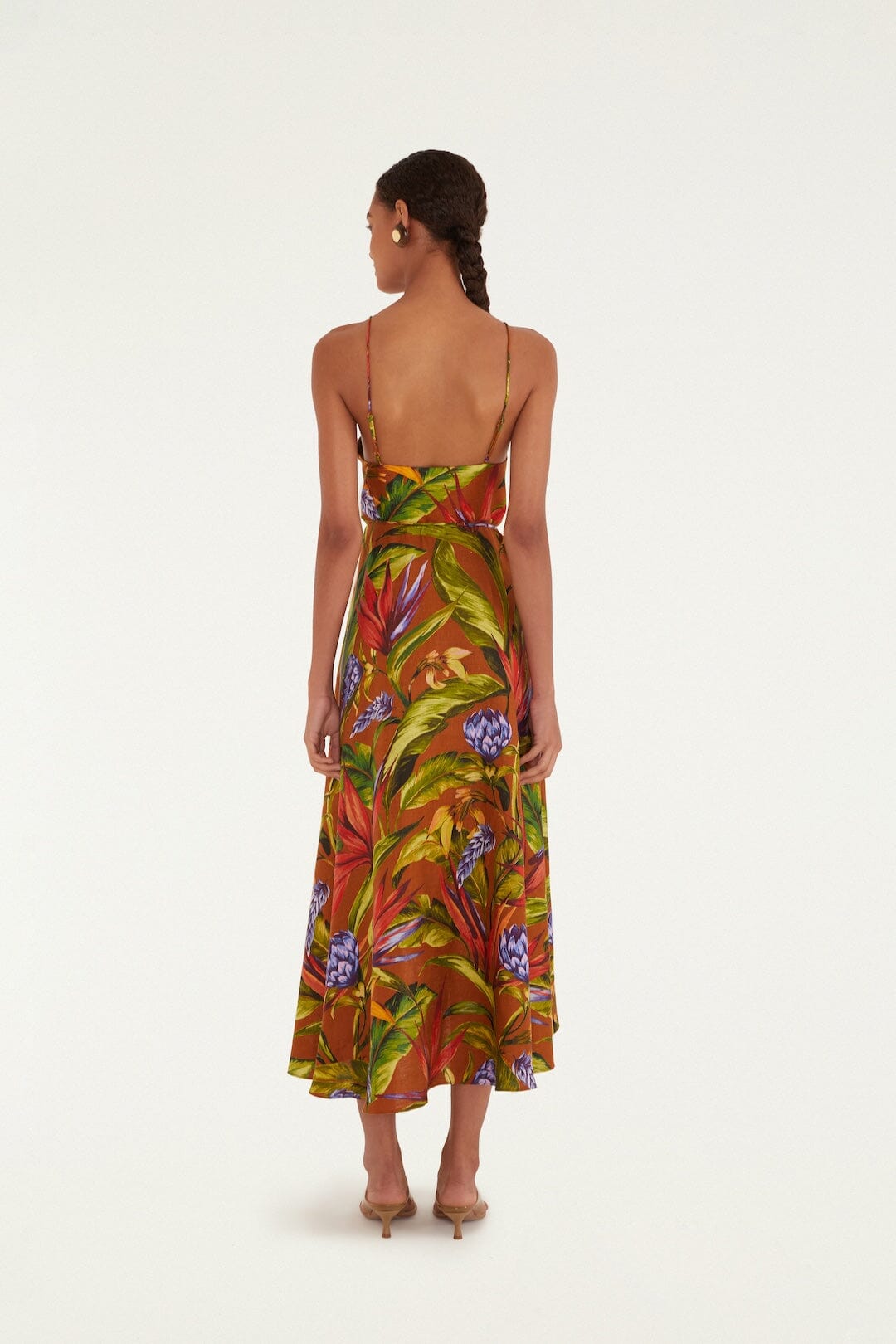 Brown Florart Midi Wrap Dress