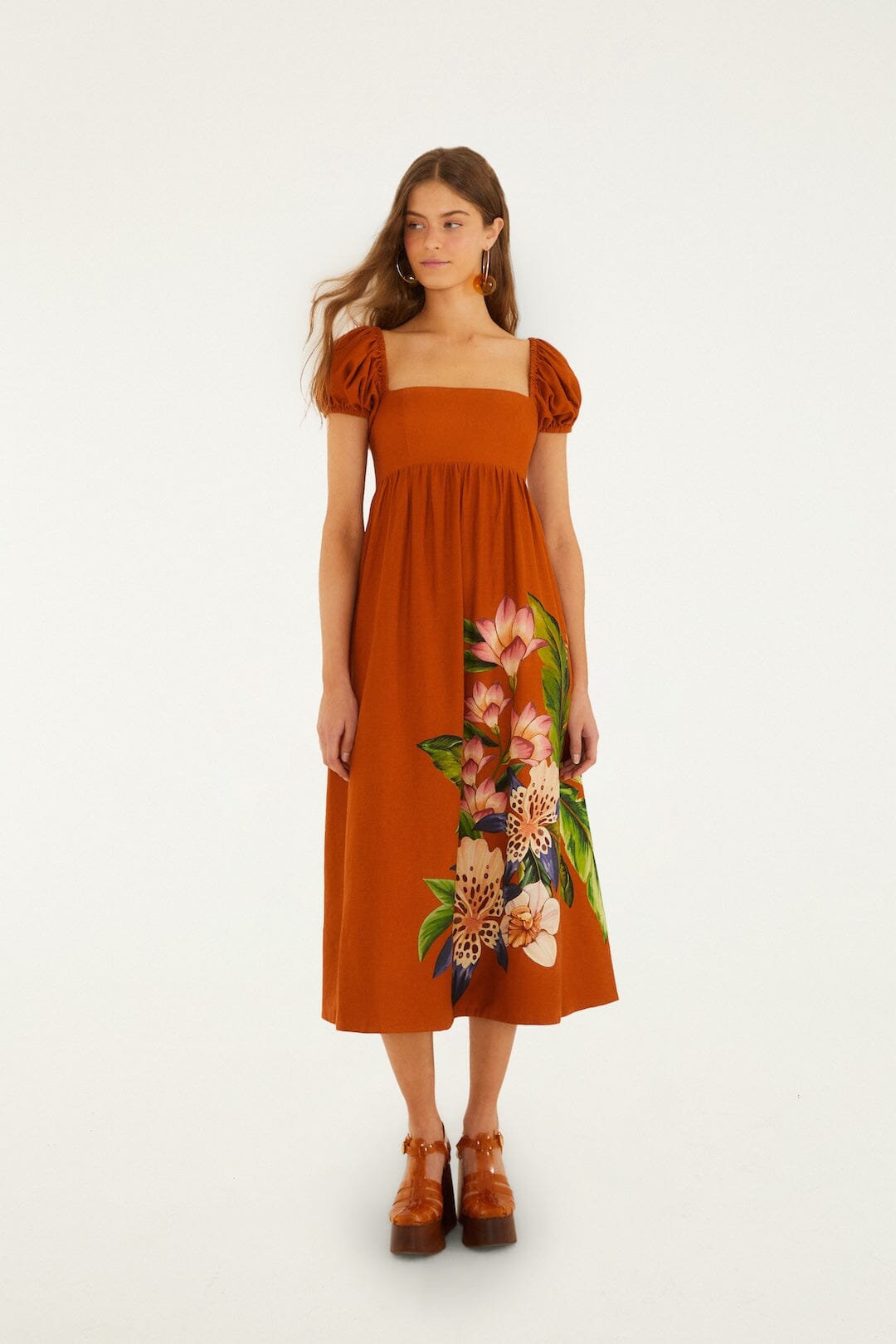 Brown Hilo Arrangment Midi Dress