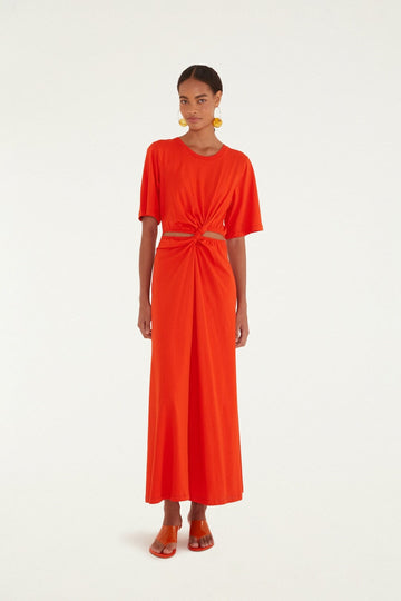 Red Artsy Flora Cut-Out  Maxi Dress