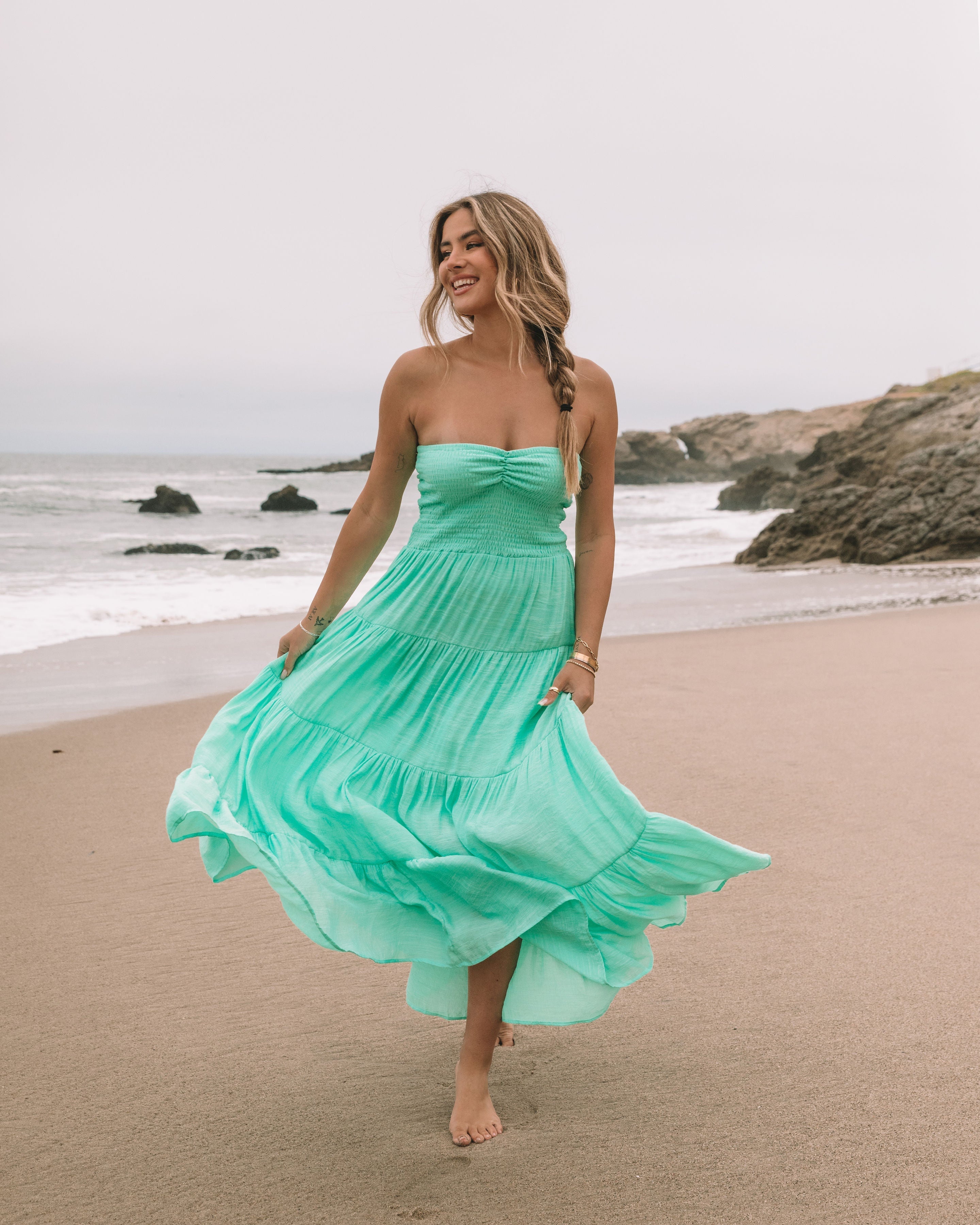 Rosalina Strapless Smocked Tiered Maxi Dress