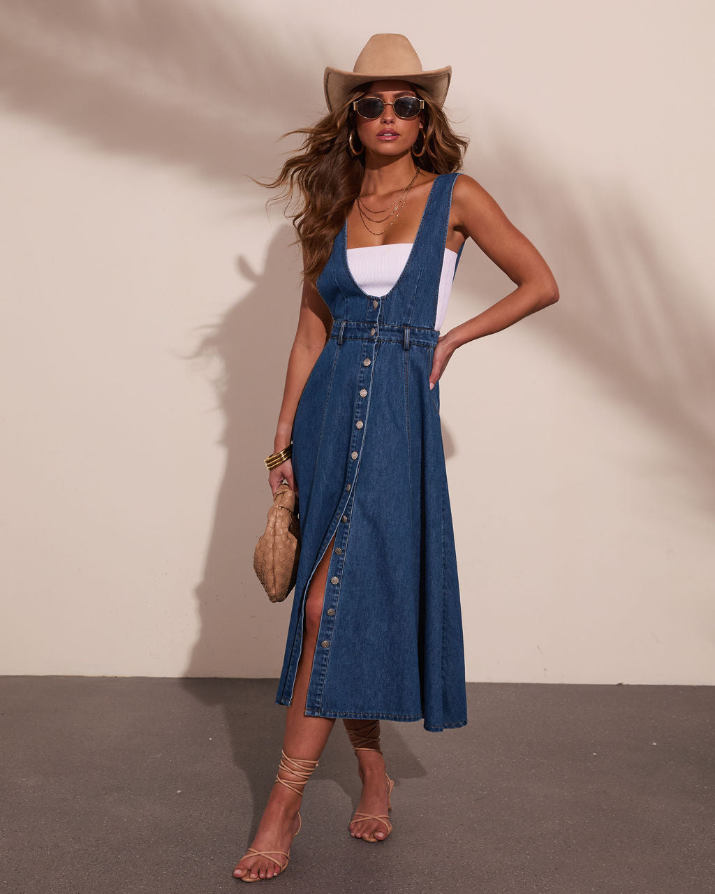 Western Indigo Denim Overall Maxi Dress