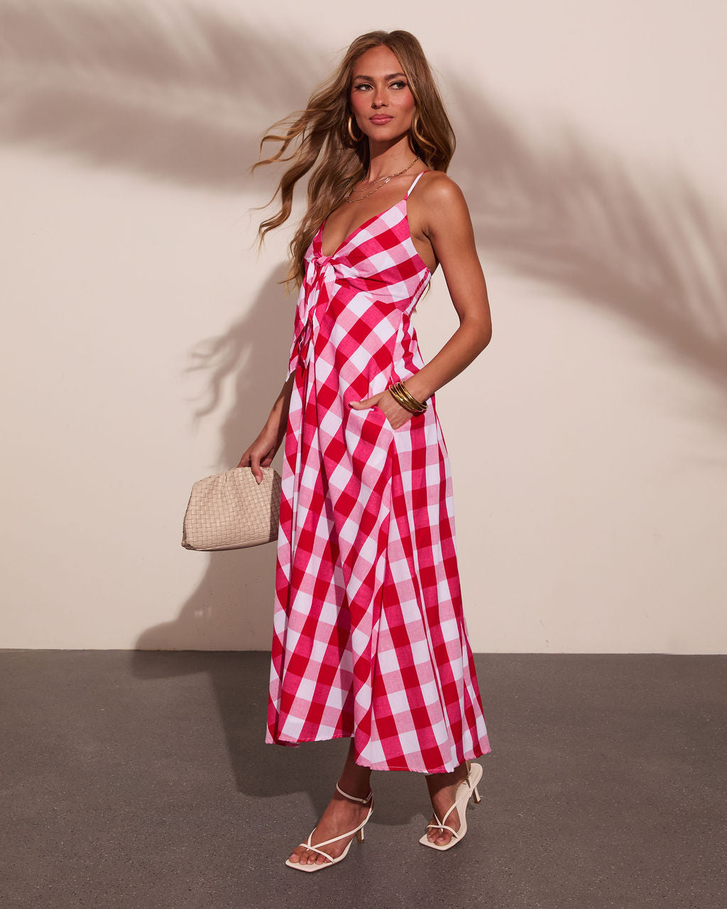 Saltwater Darling Cotton Gingham Print Maxi Dress