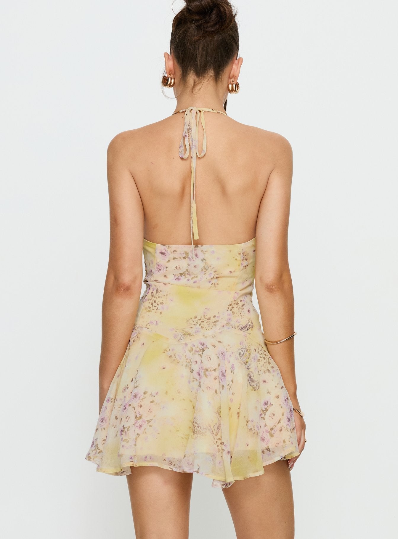 Hey Blondie Ruffle Halter Mini Dress Multi Floral
