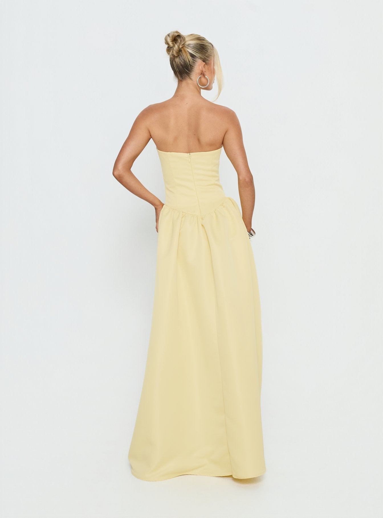 Soft Bloom Drop Waist Strapless Maxi Dress Yellow