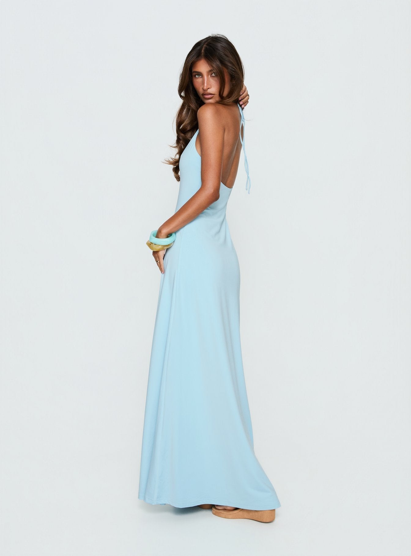 Palmas Halter Maxi Dress Baby Blue
