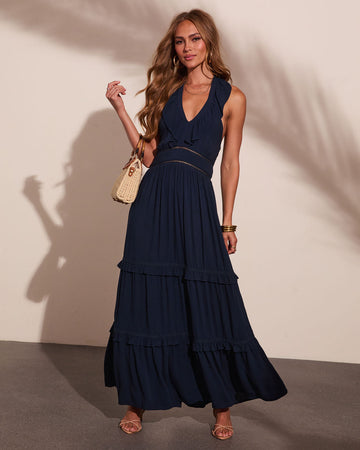 Daily Chic Halter Neck Tiered Ruffle Maxi Dress