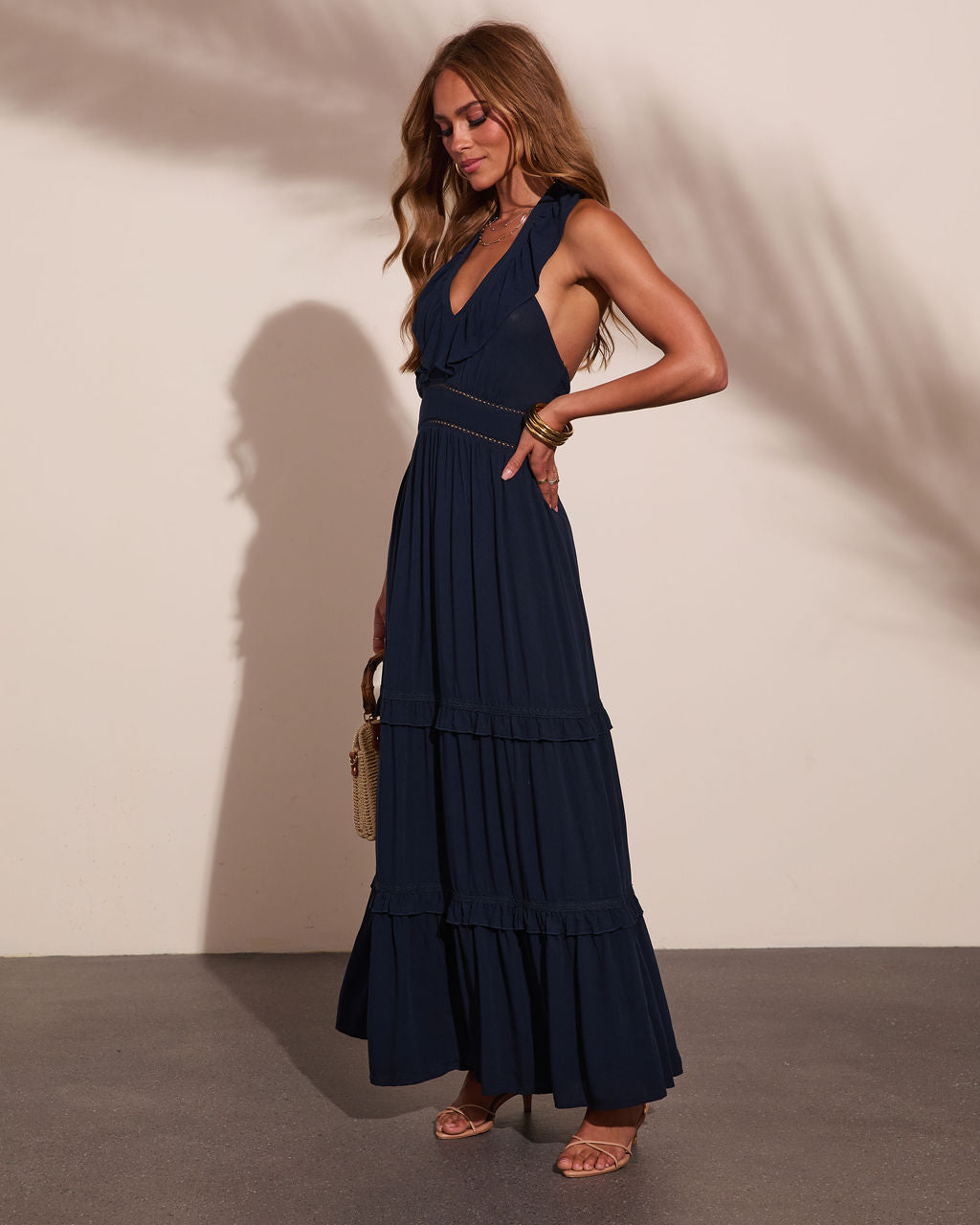 Daily Chic Halter Neck Tiered Ruffle Maxi Dress