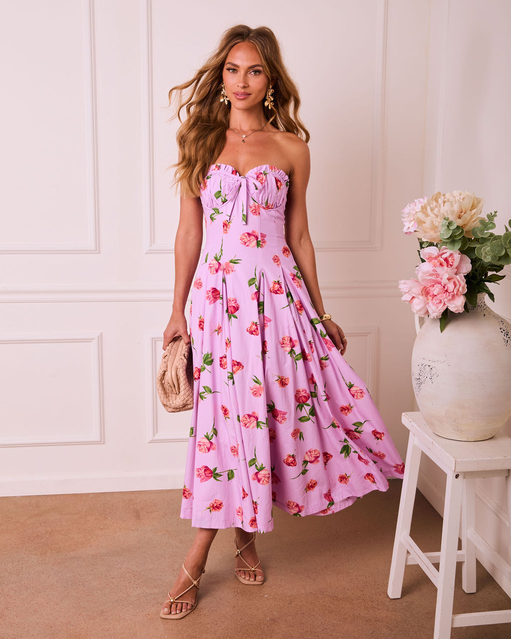 Petal Halo Strapless Floral Maxi Dress