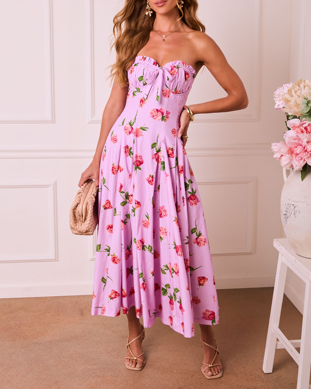 Petal Halo Strapless Floral Maxi Dress
