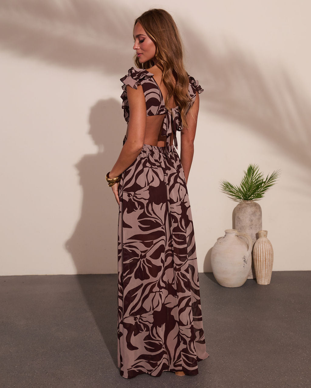 Carlita Ruffle Printed Cutout Maxi Dress