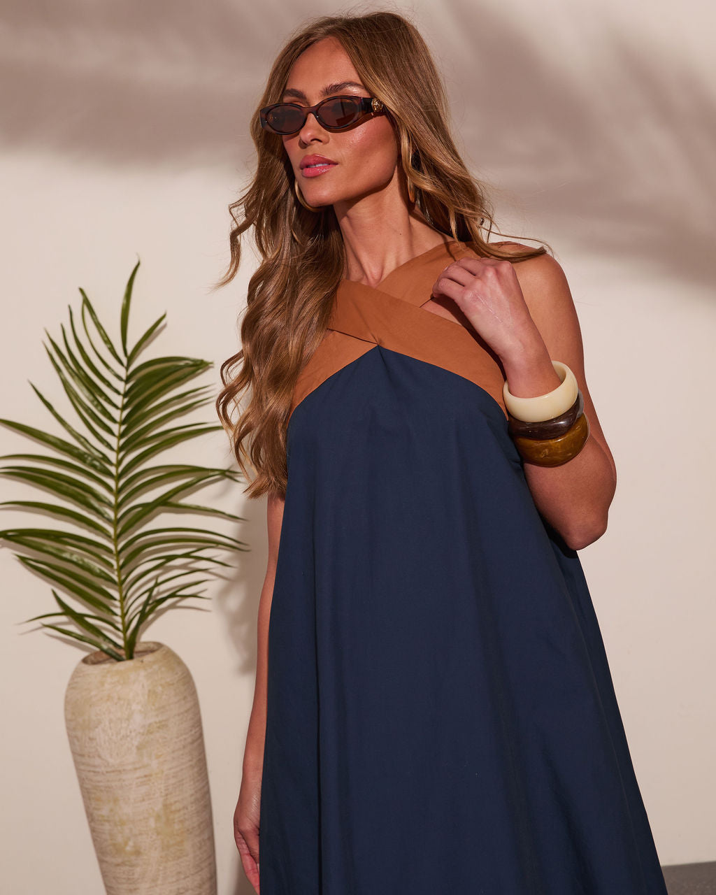Barefoot Belle Cotton Contrast Halter Neck Maxi Dress