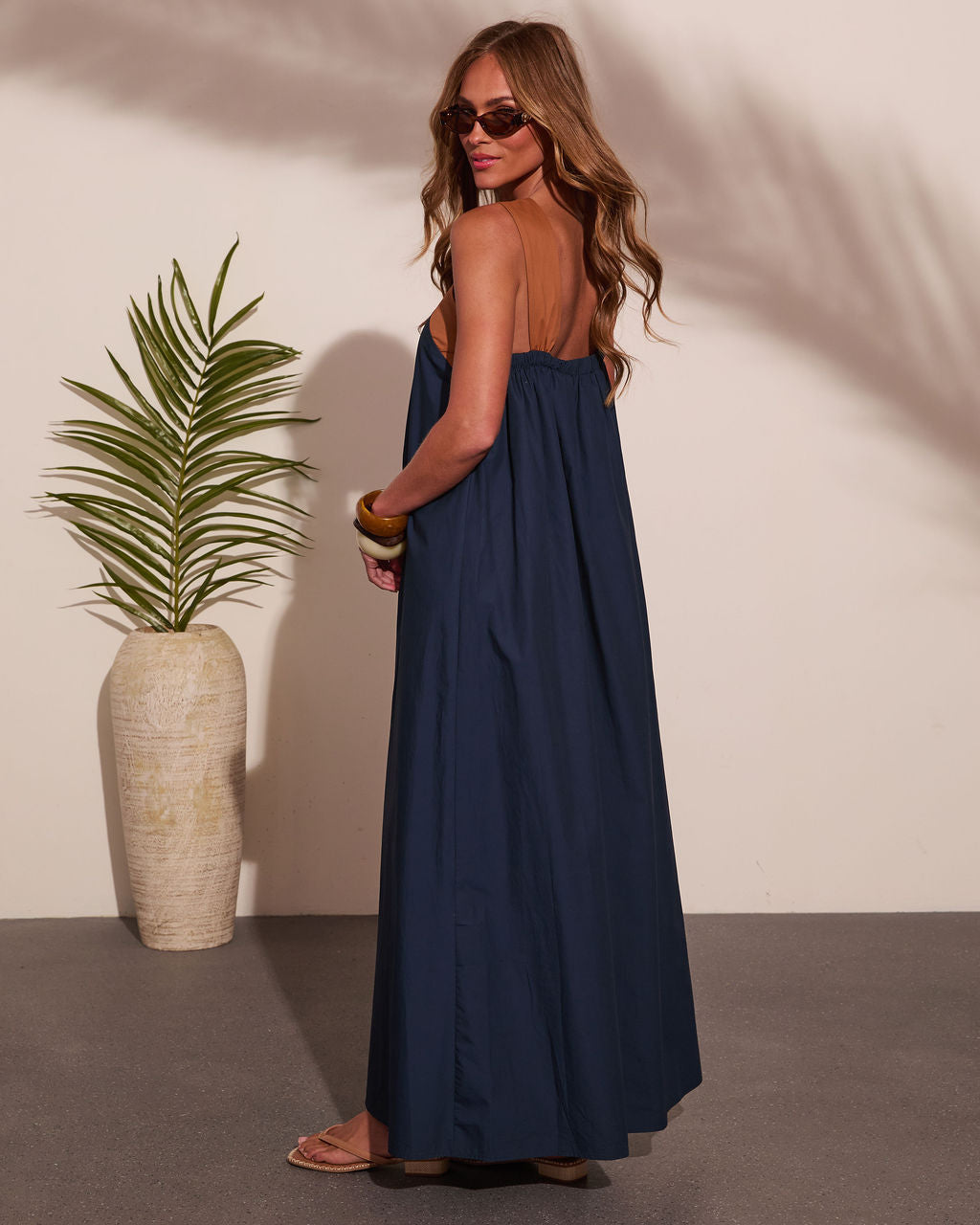 Barefoot Belle Cotton Contrast Halter Neck Maxi Dress